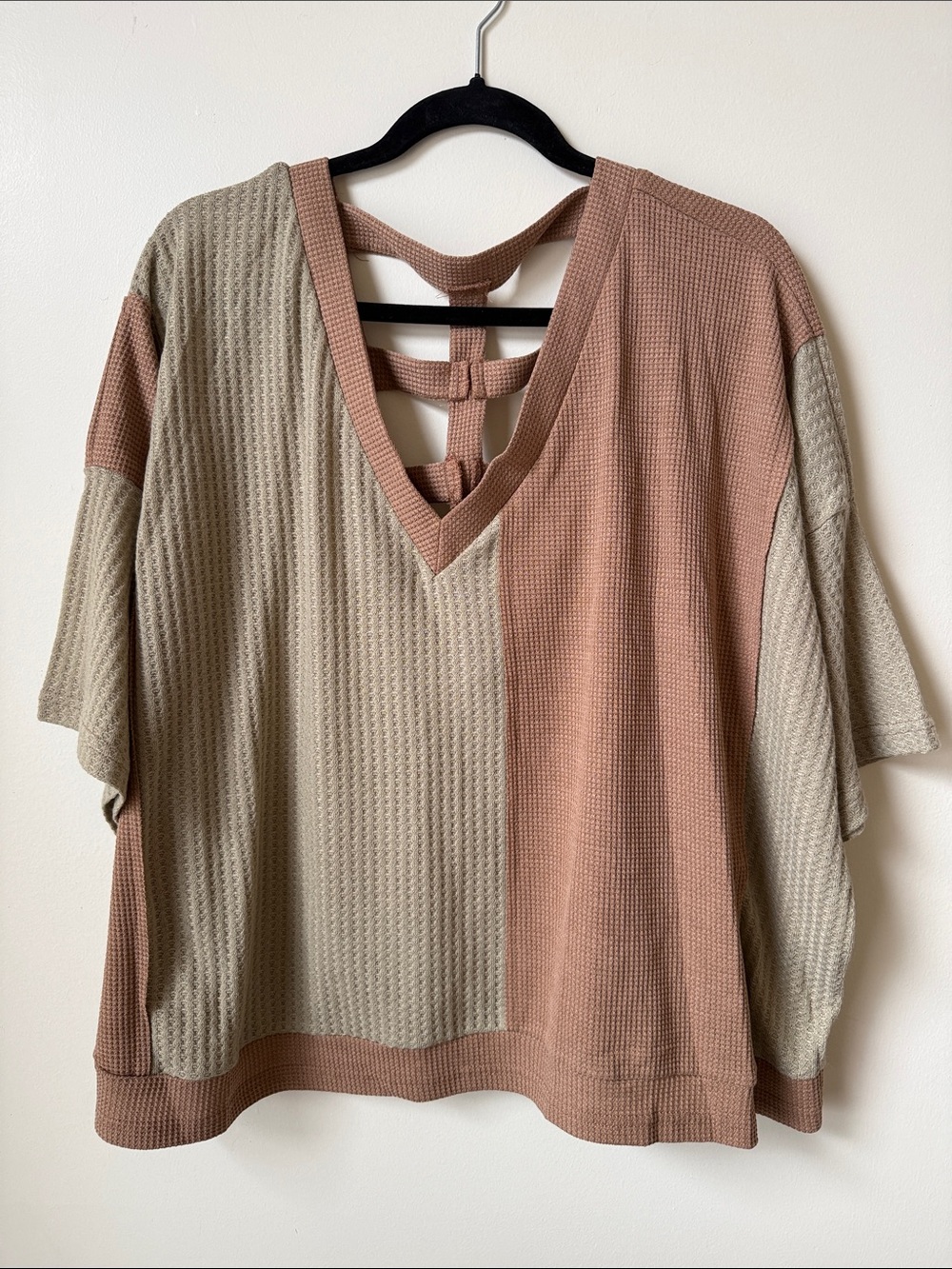 POL waffle patchwork oversized tee top